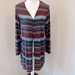 Apt. 9 Open Front Cardigan Sweater Long Sleeve Colorful Black Toned Medium